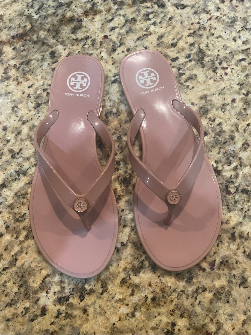 Tory Burch Dusty Pink Jelly Logo Flip Flop Sandals
